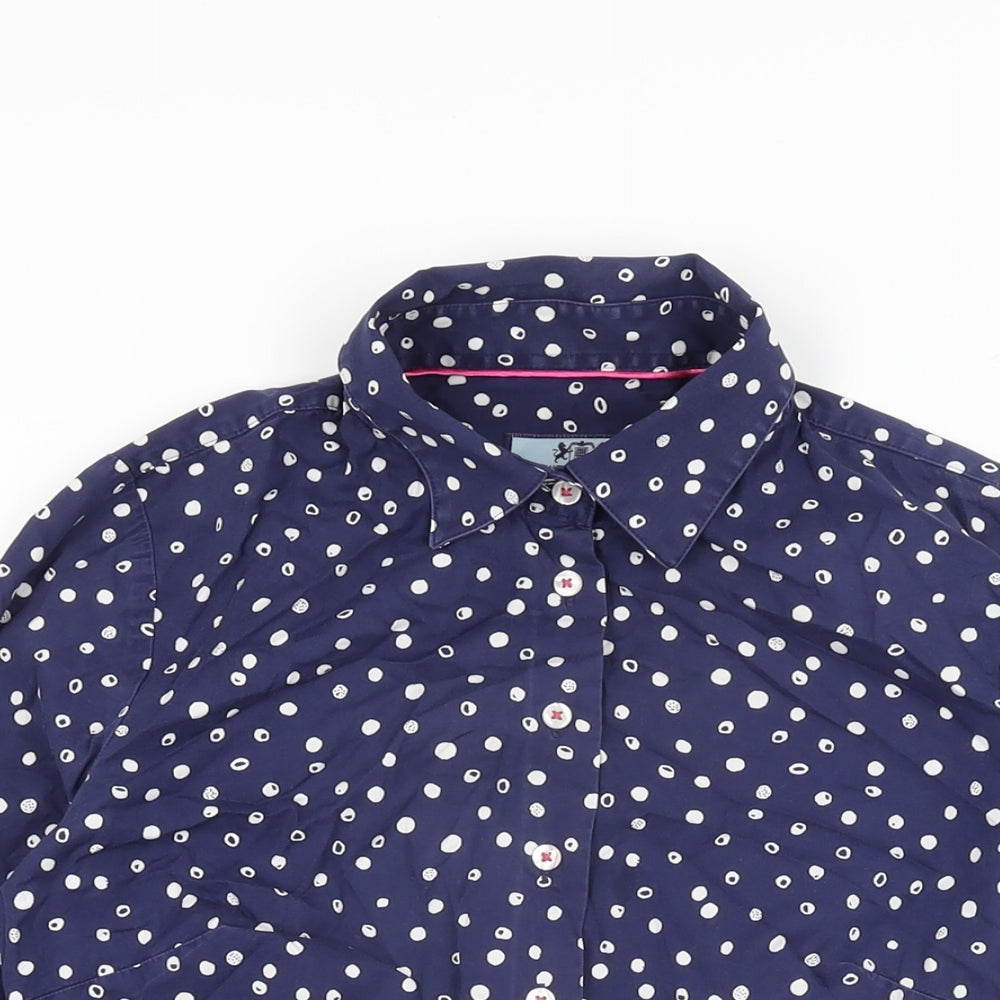 Hawes & Curtis Womens Blue Polka Dot Cotton Basic Button-Up Size 8 Collared