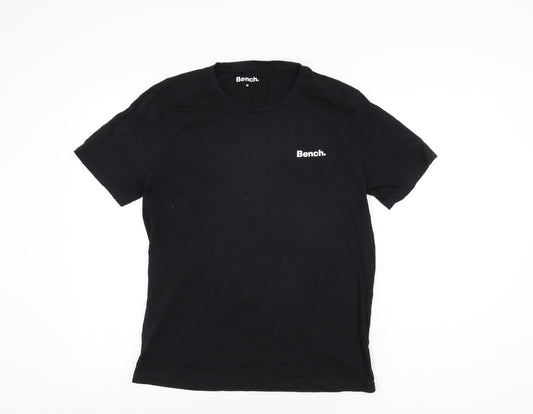 Bench Mens Black Cotton T-Shirt Size M Round Neck