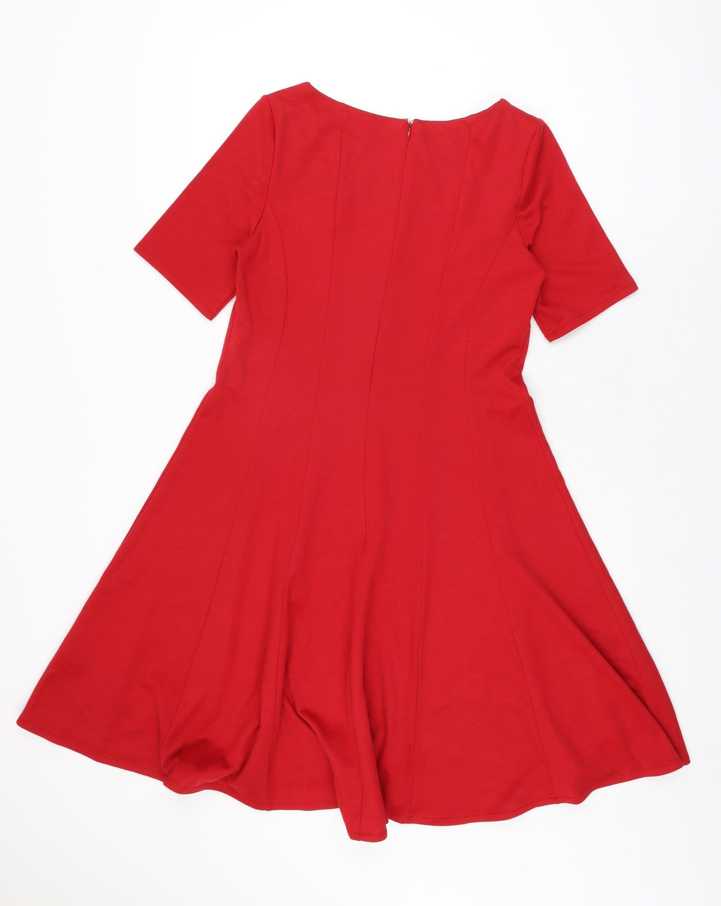 Marks and Spencer Womens Red Polyester A-Line Size 14 Round Neck Zip