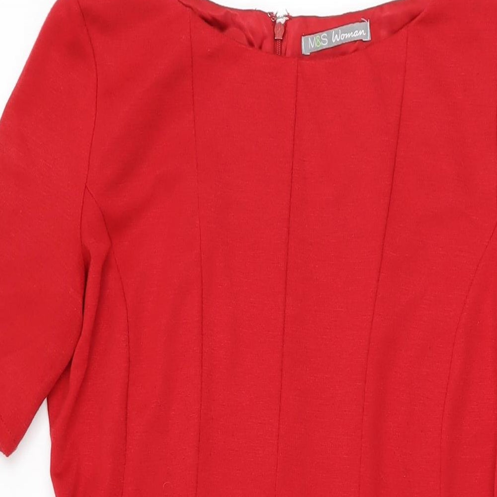 Marks and Spencer Womens Red Polyester A-Line Size 14 Round Neck Zip