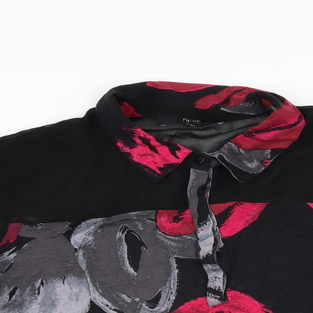 NEXT Womens Black Floral Polyester Basic Blouse Size 18 Collared