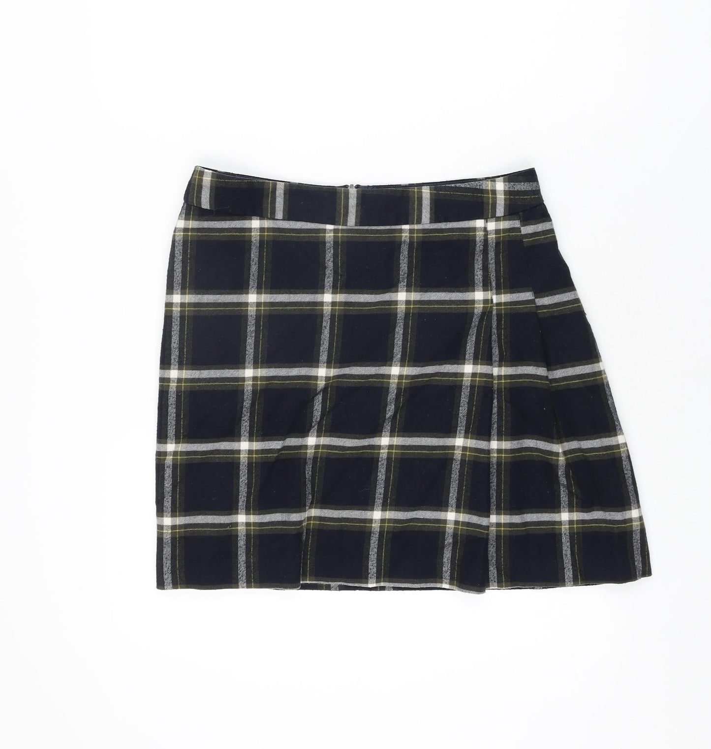 Oasis Womens Blue Plaid Polyester A-Line Skirt Size 12 Zip