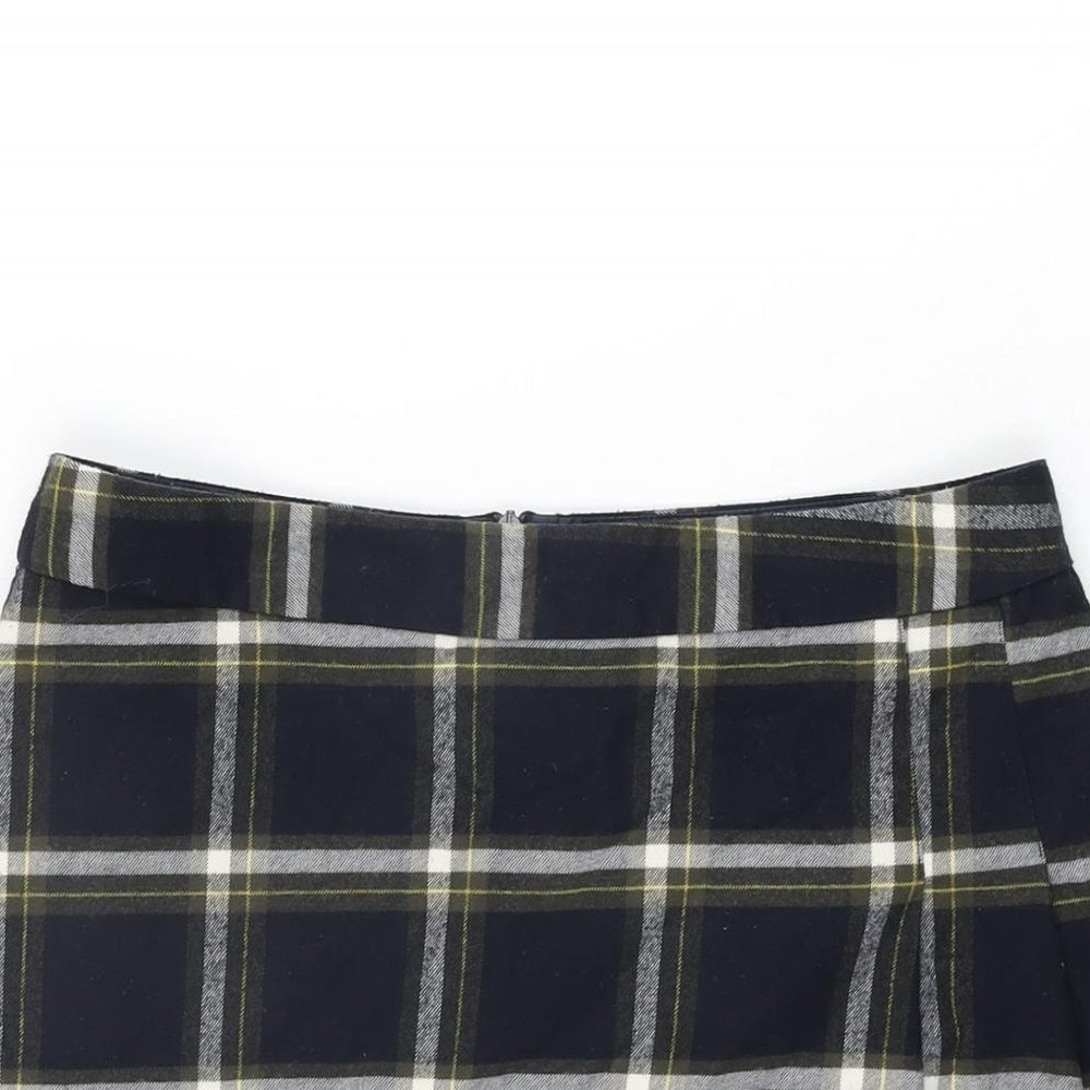 Oasis Womens Blue Plaid Polyester A-Line Skirt Size 12 Zip