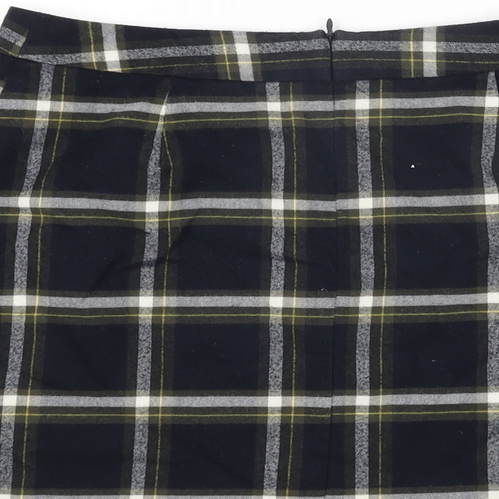 Oasis Womens Blue Plaid Polyester A-Line Skirt Size 12 Zip