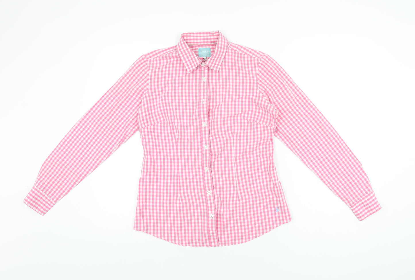 Joules Womens Pink Geometric Cotton Basic Button-Up Size 8 Collared - Gingham