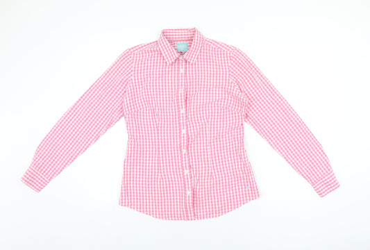 Joules Womens Pink Geometric Cotton Basic Button-Up Size 8 Collared - Gingham