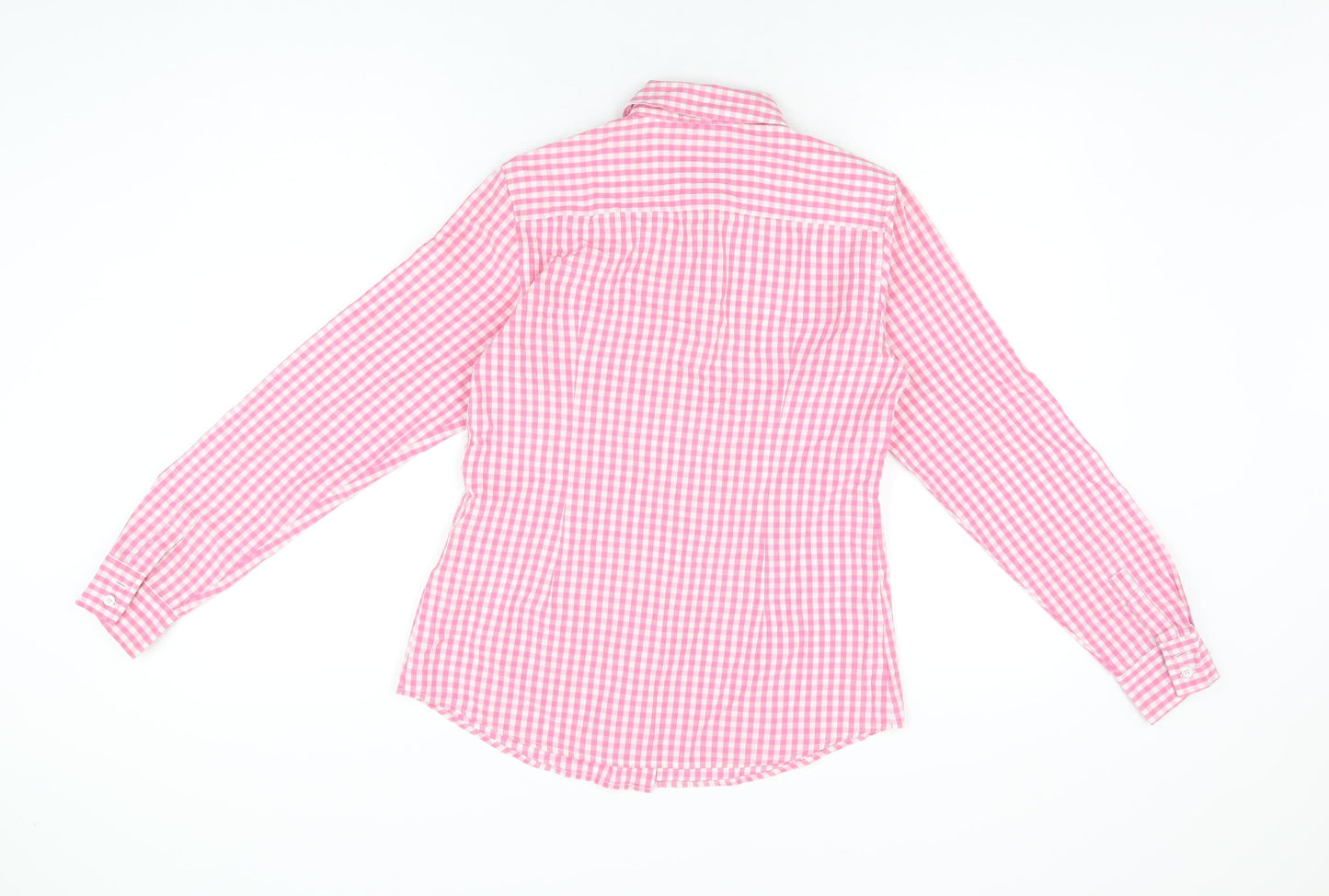 Joules Womens Pink Geometric Cotton Basic Button-Up Size 8 Collared - Gingham