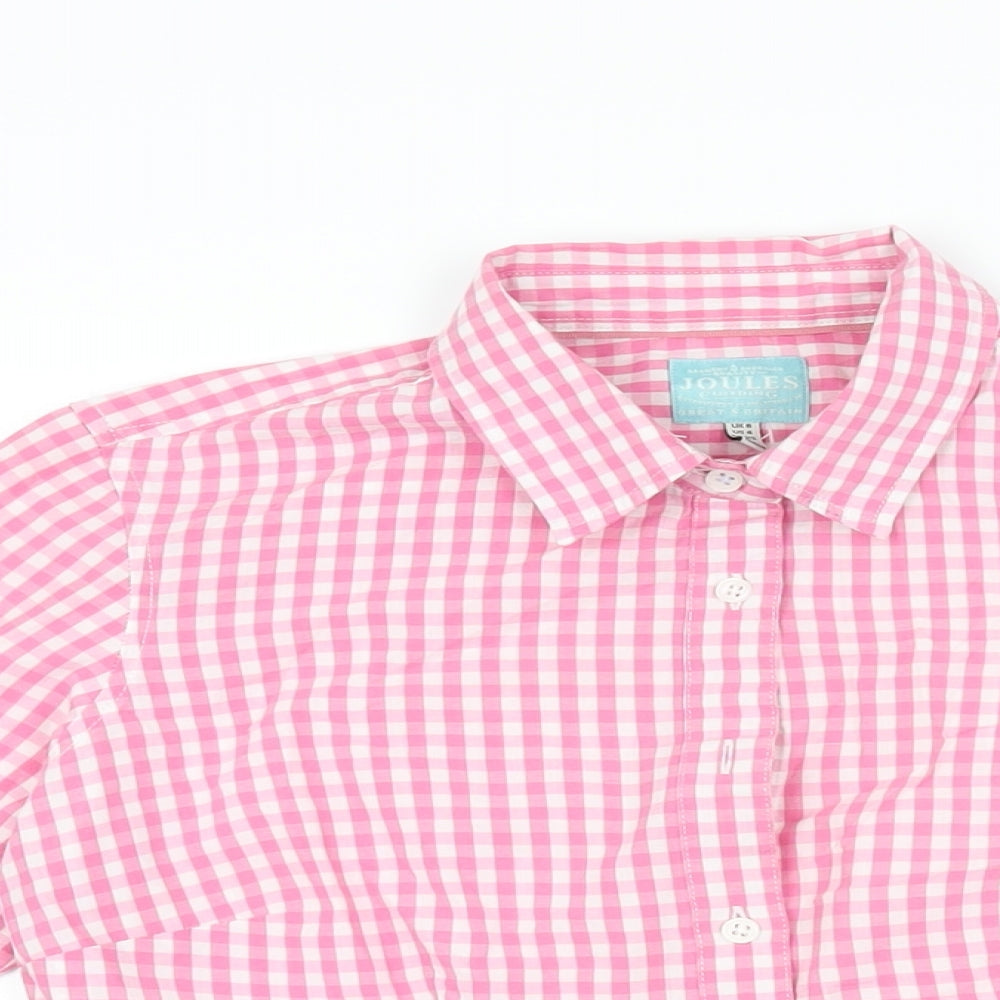 Joules Womens Pink Geometric Cotton Basic Button-Up Size 8 Collared - Gingham