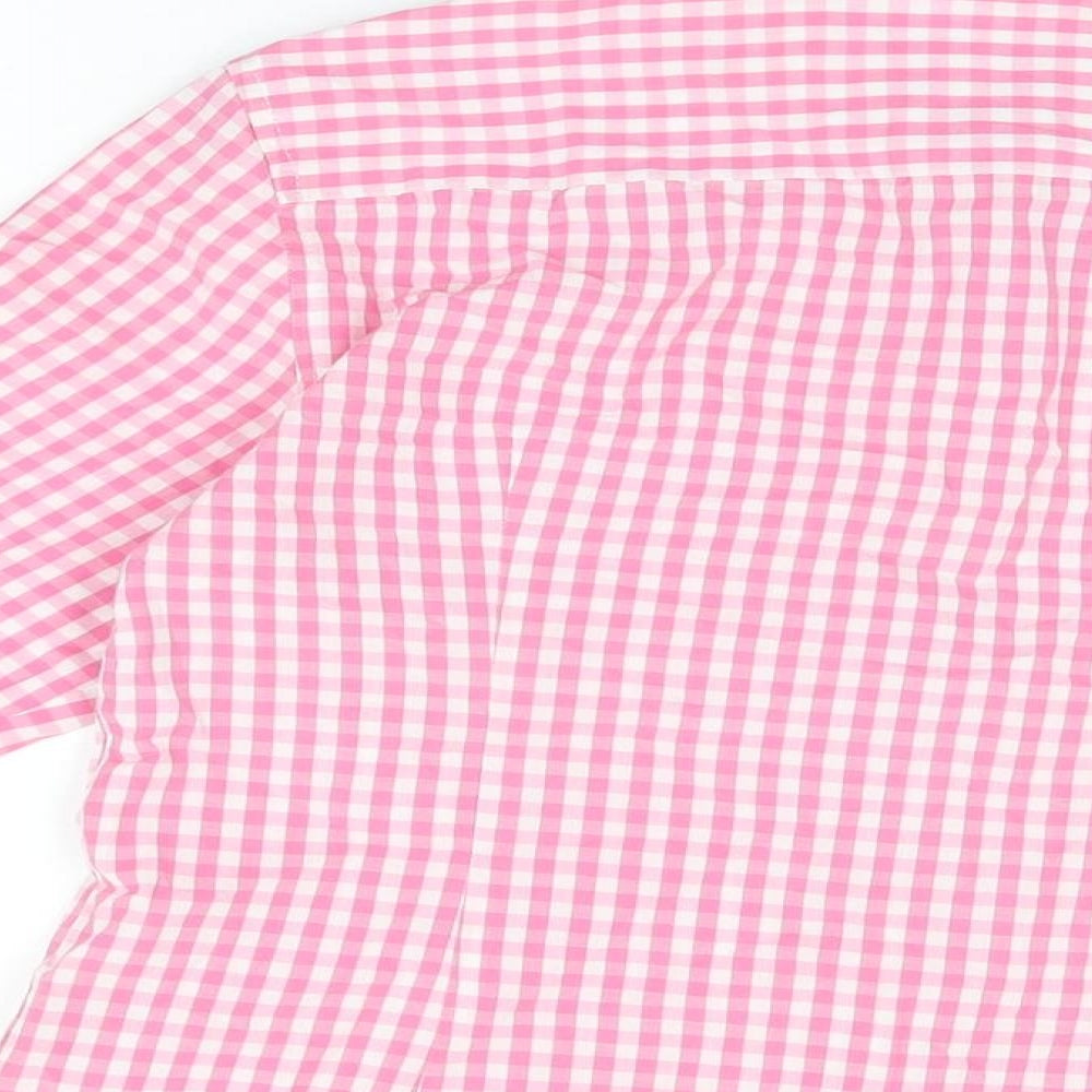 Joules Womens Pink Geometric Cotton Basic Button-Up Size 8 Collared - Gingham