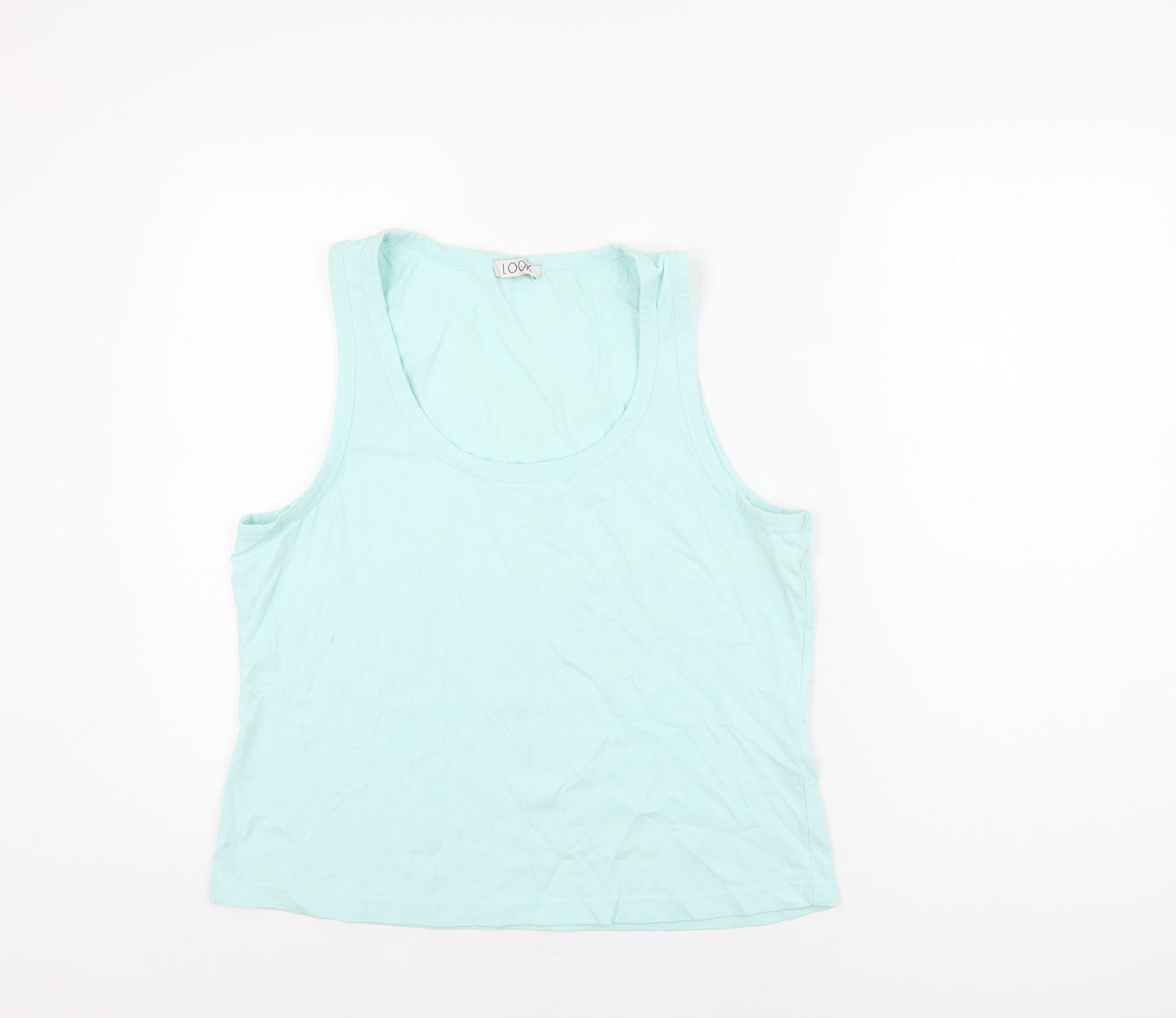 Look Womens Blue Cotton Basic Tank Size 18 Scoop Neck