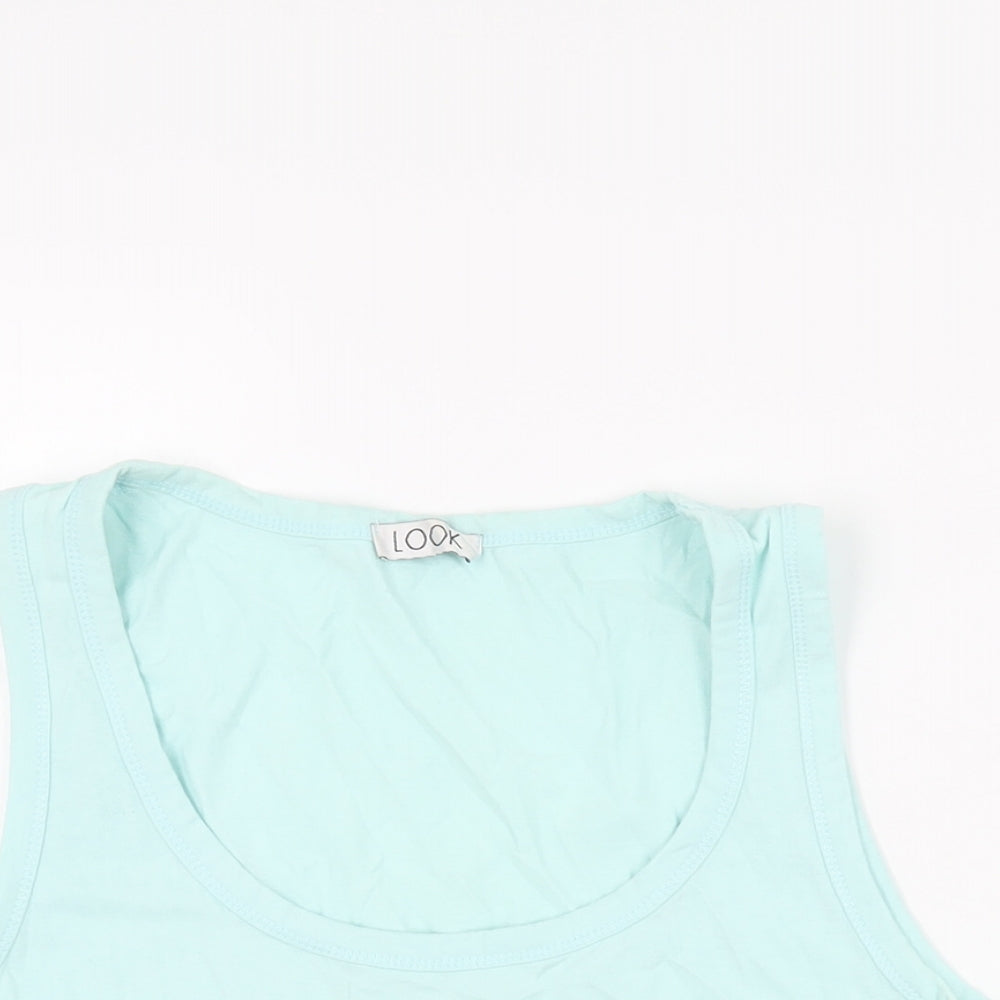 Look Womens Blue Cotton Basic Tank Size 18 Scoop Neck