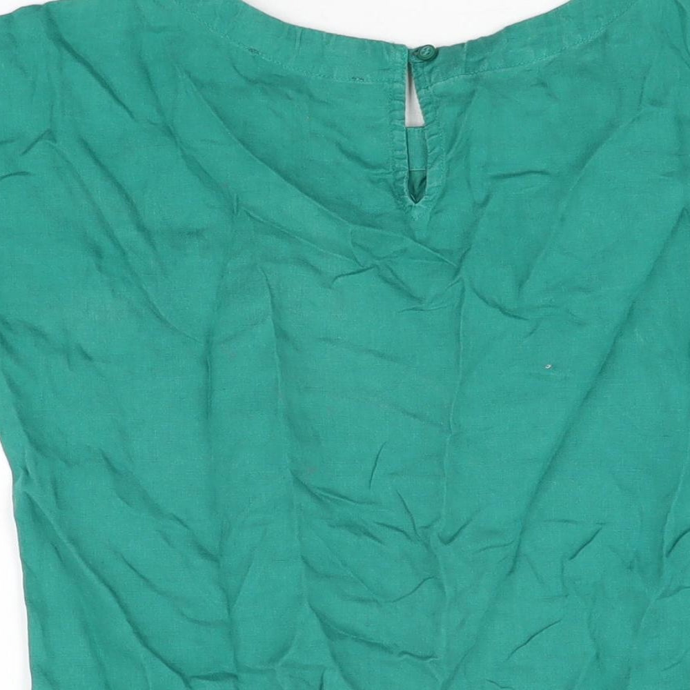 Marks and Spencer Womens Green Linen Basic T-Shirt Size 8 Round Neck