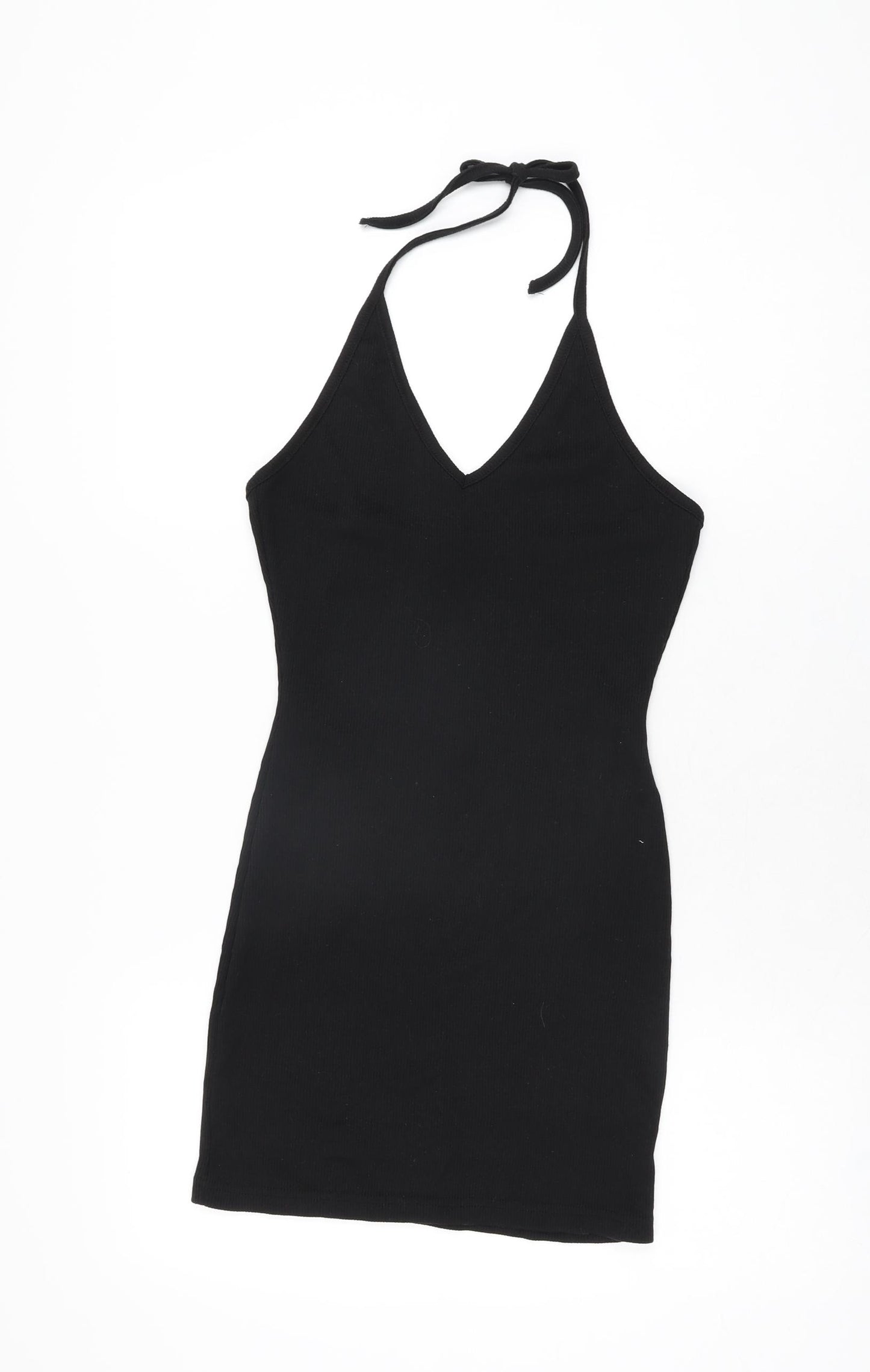 Missguided Womens Black Polyester Bodycon Size 8 Halter Tie