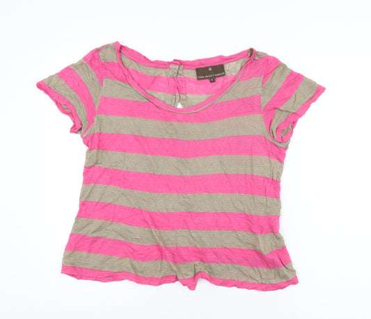 Fenn Wright Manson Womens Pink Striped Linen Basic T-Shirt Size 14 Scoop Neck