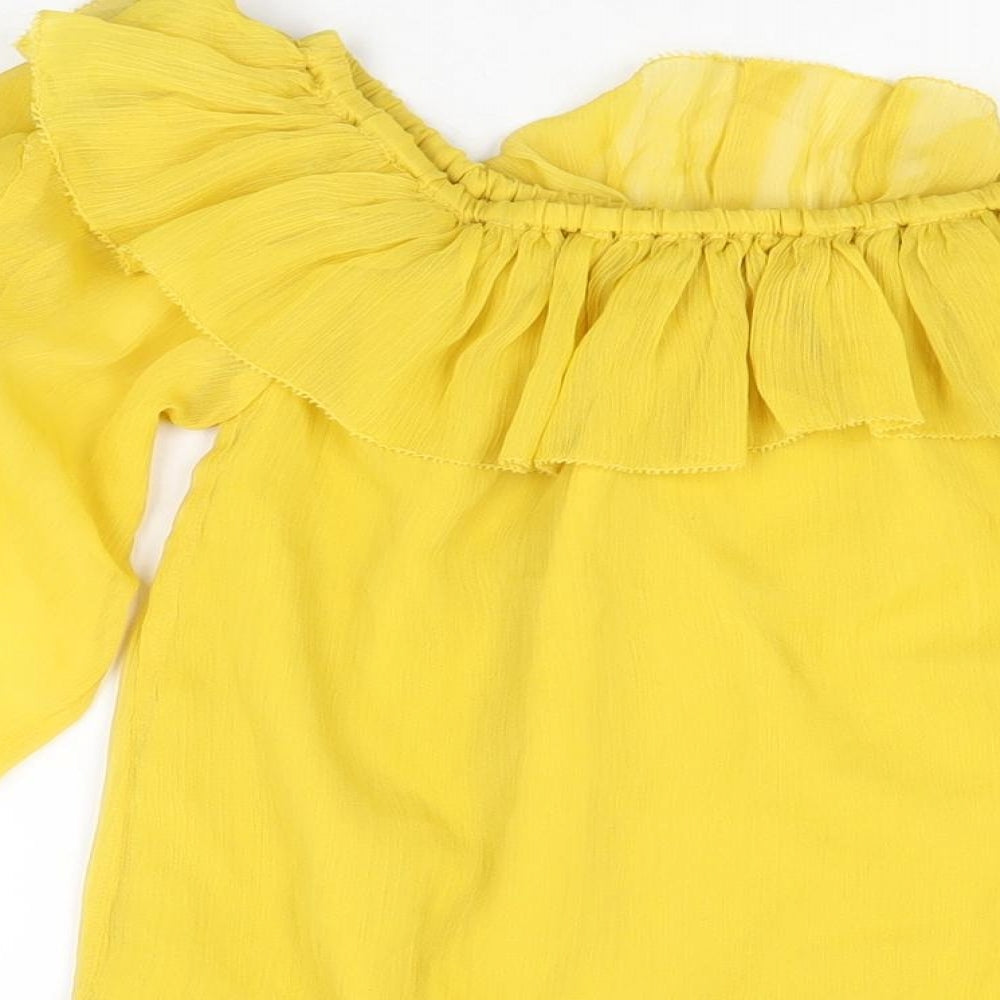 River Island Womens Yellow Polyester Basic Blouse Size 8 Off the Shoulder