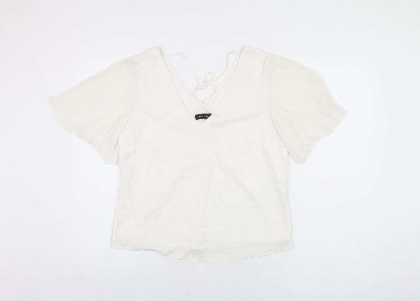 New Look Womens White Polyester Basic Blouse Size 12 V-Neck