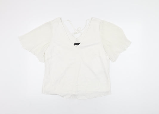 New Look Womens White Polyester Basic Blouse Size 12 V-Neck