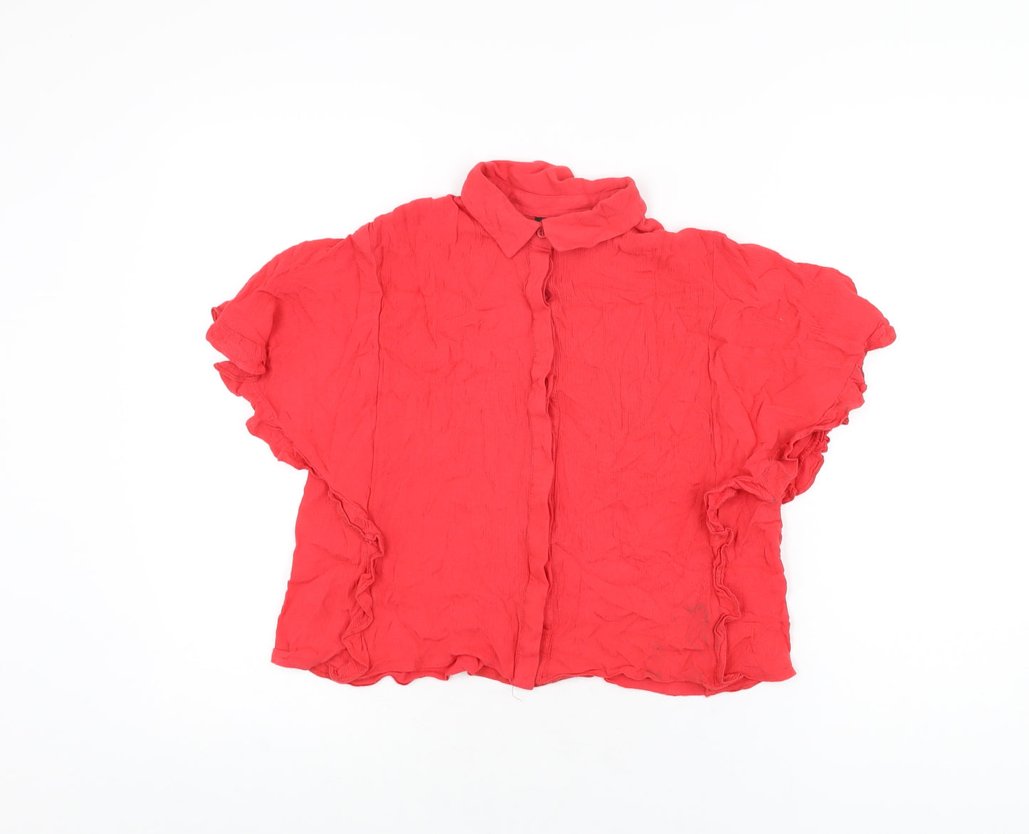 Topshop Womens Red Viscose Basic Button-Up Size 8 Collared