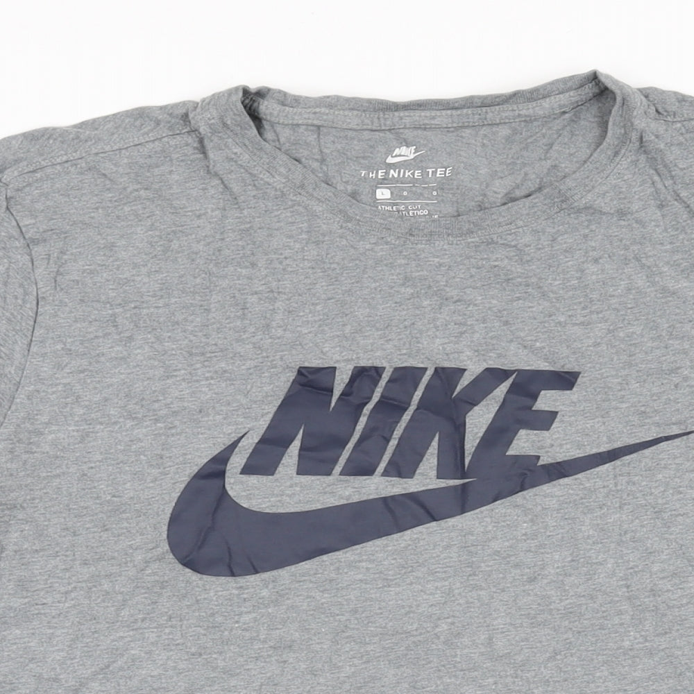 Nike Mens Grey Polyester T-Shirt Size L Round Neck