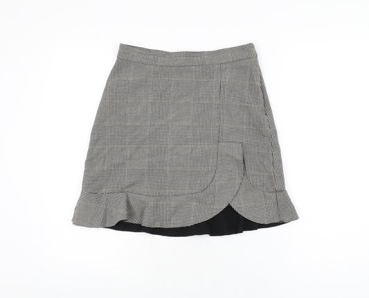 Zara Womens Grey Plaid Polyester Mini Skirt Size S Zip