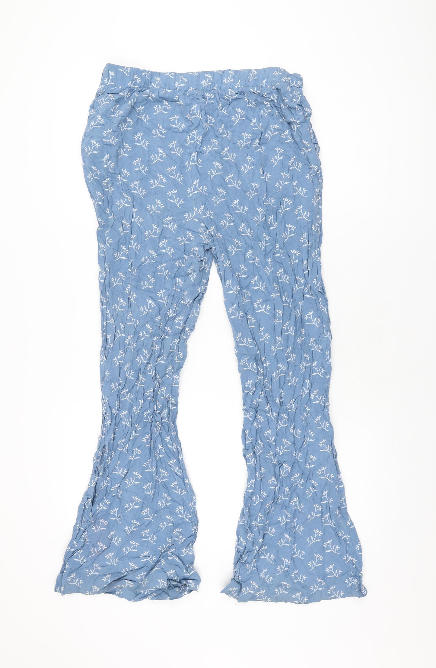 New Look Womens Blue Floral Viscose Trousers Size 14 L27.5 in Regular