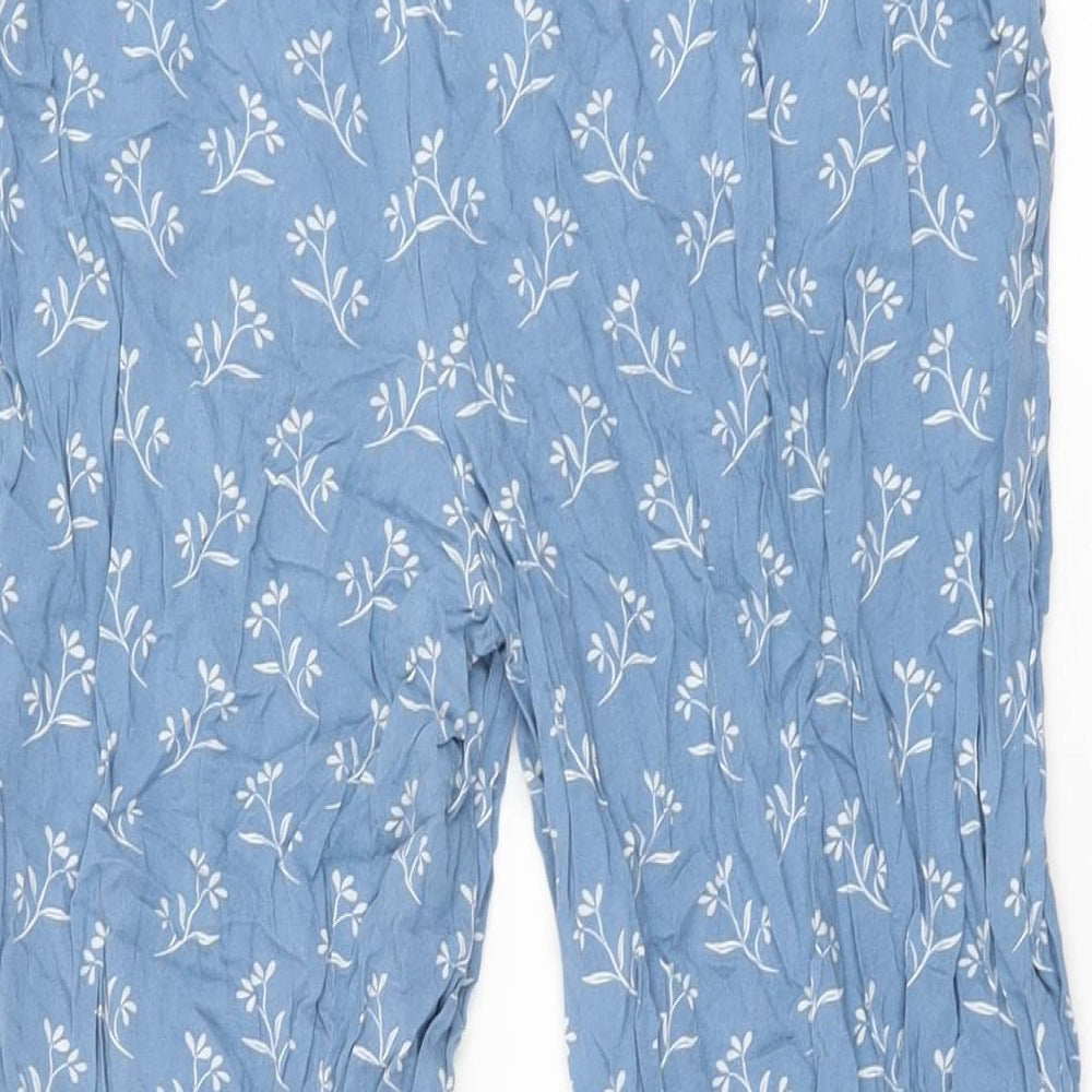 New Look Womens Blue Floral Viscose Trousers Size 14 L27.5 in Regular