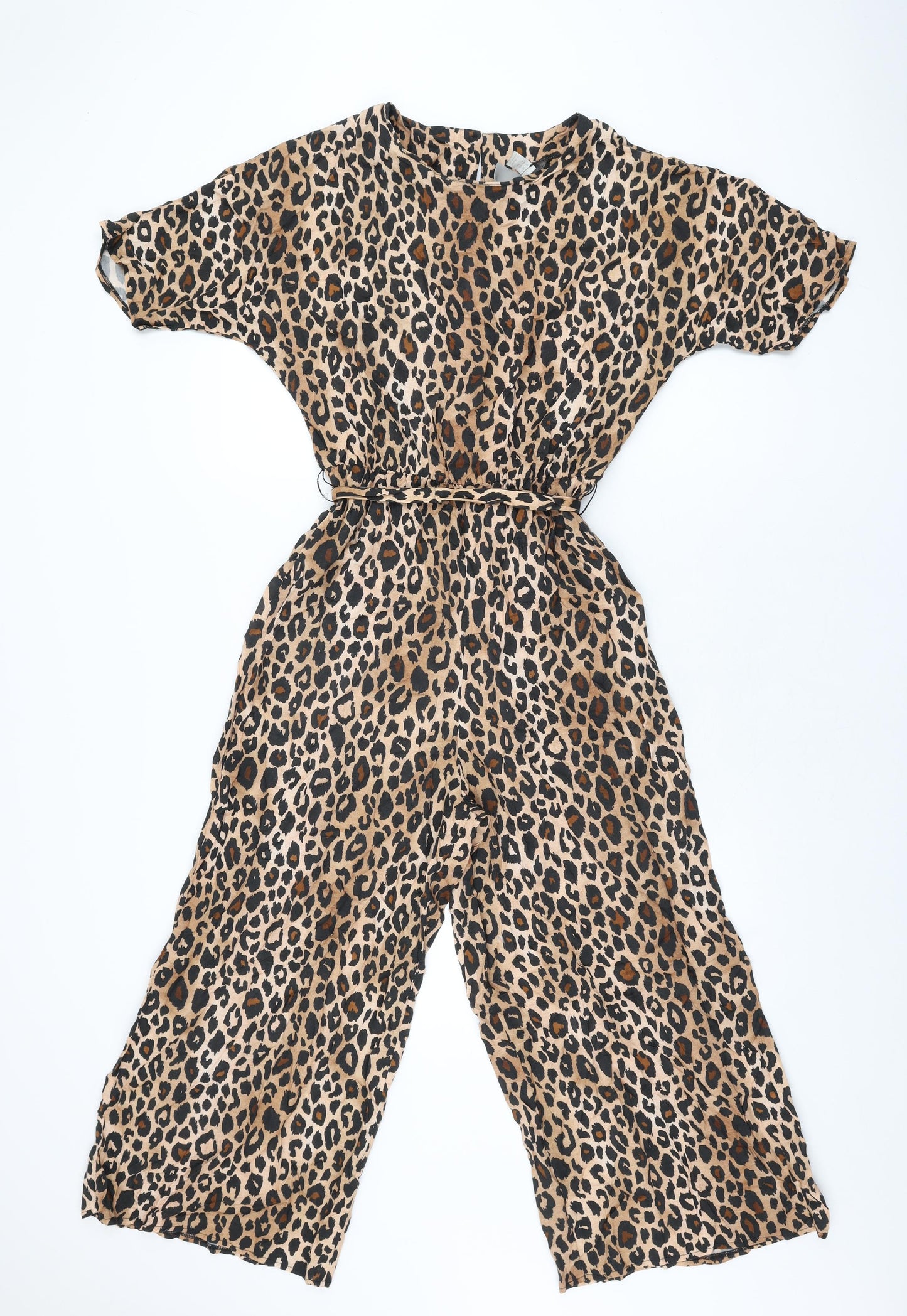 ASOS Womens Brown Animal Print Polyester Jumpsuit One-Piece Size 8 L23 in Button - Leopard Print