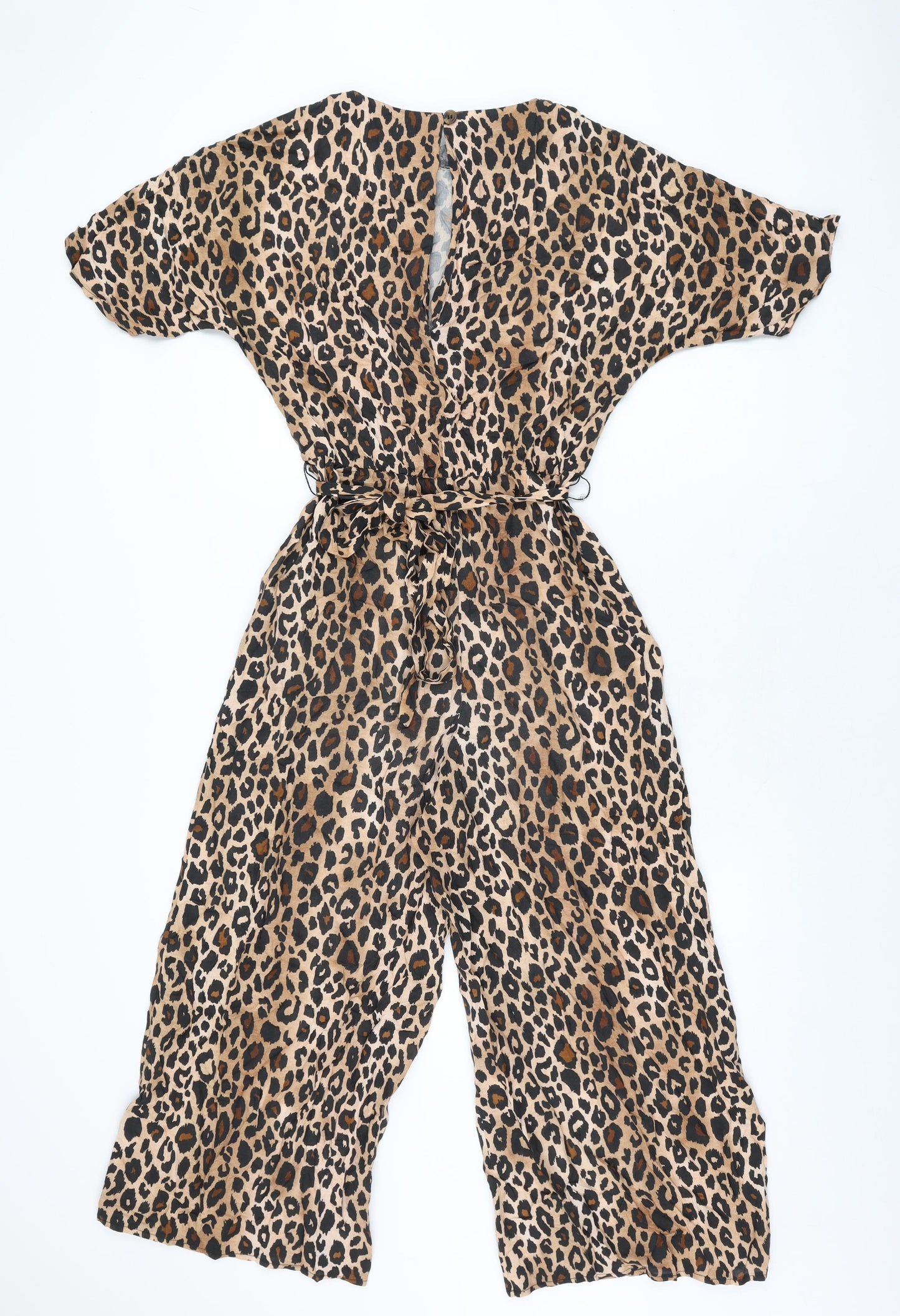 ASOS Womens Brown Animal Print Polyester Jumpsuit One-Piece Size 8 L23 in Button - Leopard Print