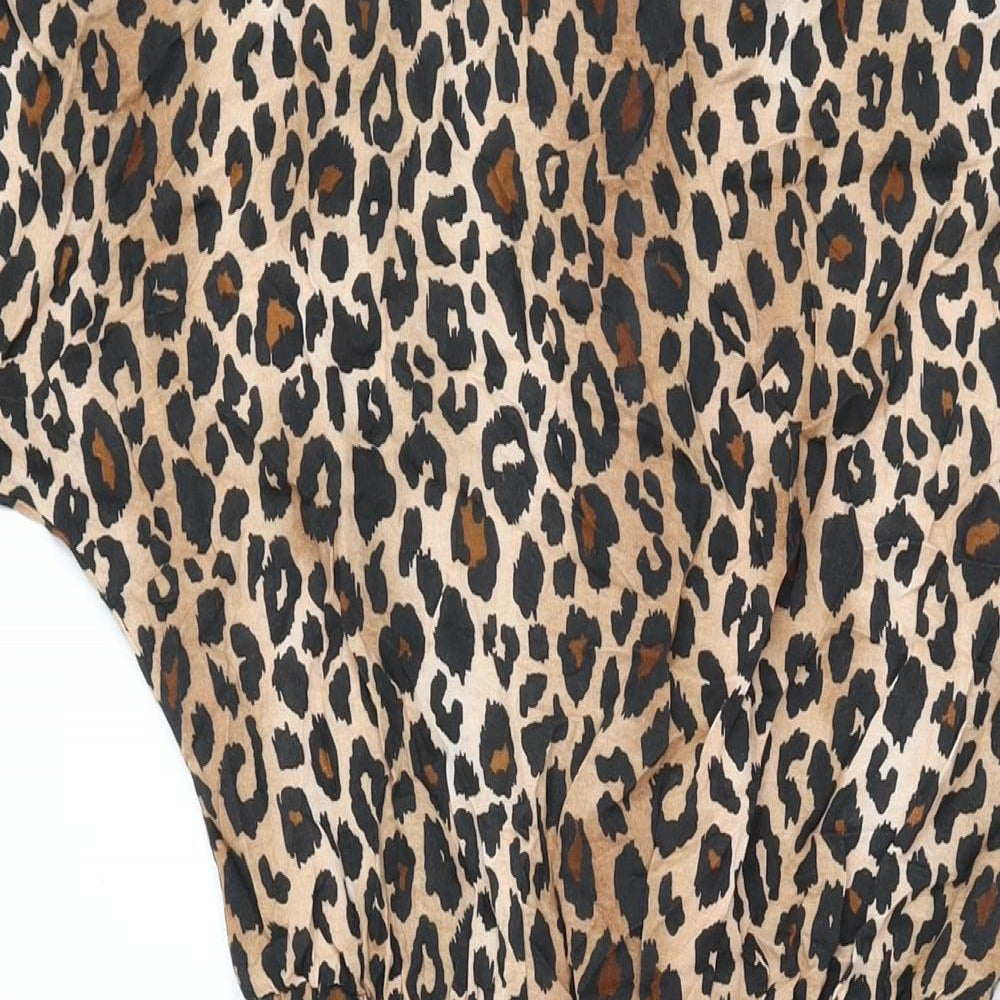 ASOS Womens Brown Animal Print Polyester Jumpsuit One-Piece Size 8 L23 in Button - Leopard Print