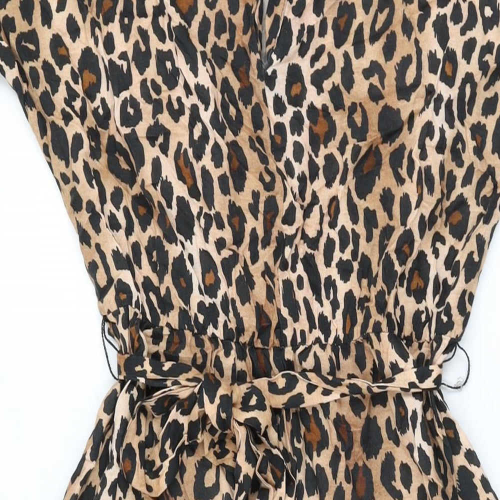 ASOS Womens Brown Animal Print Polyester Jumpsuit One-Piece Size 8 L23 in Button - Leopard Print