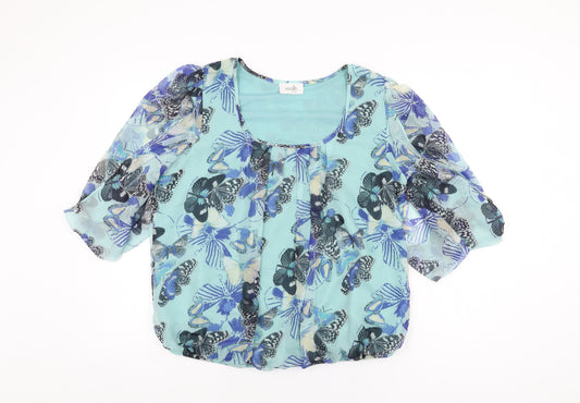 Wallis Womens Blue Geometric Polyester Basic Blouse Size L Scoop Neck - Butterfly Print