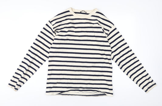 Zara Womens Ivory Striped Cotton Pullover Sweatshirt Size L Pullover