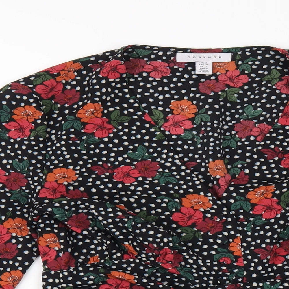 Topshop Womens Multicoloured Floral Polyester Cropped Blouse Size 6 V-Neck