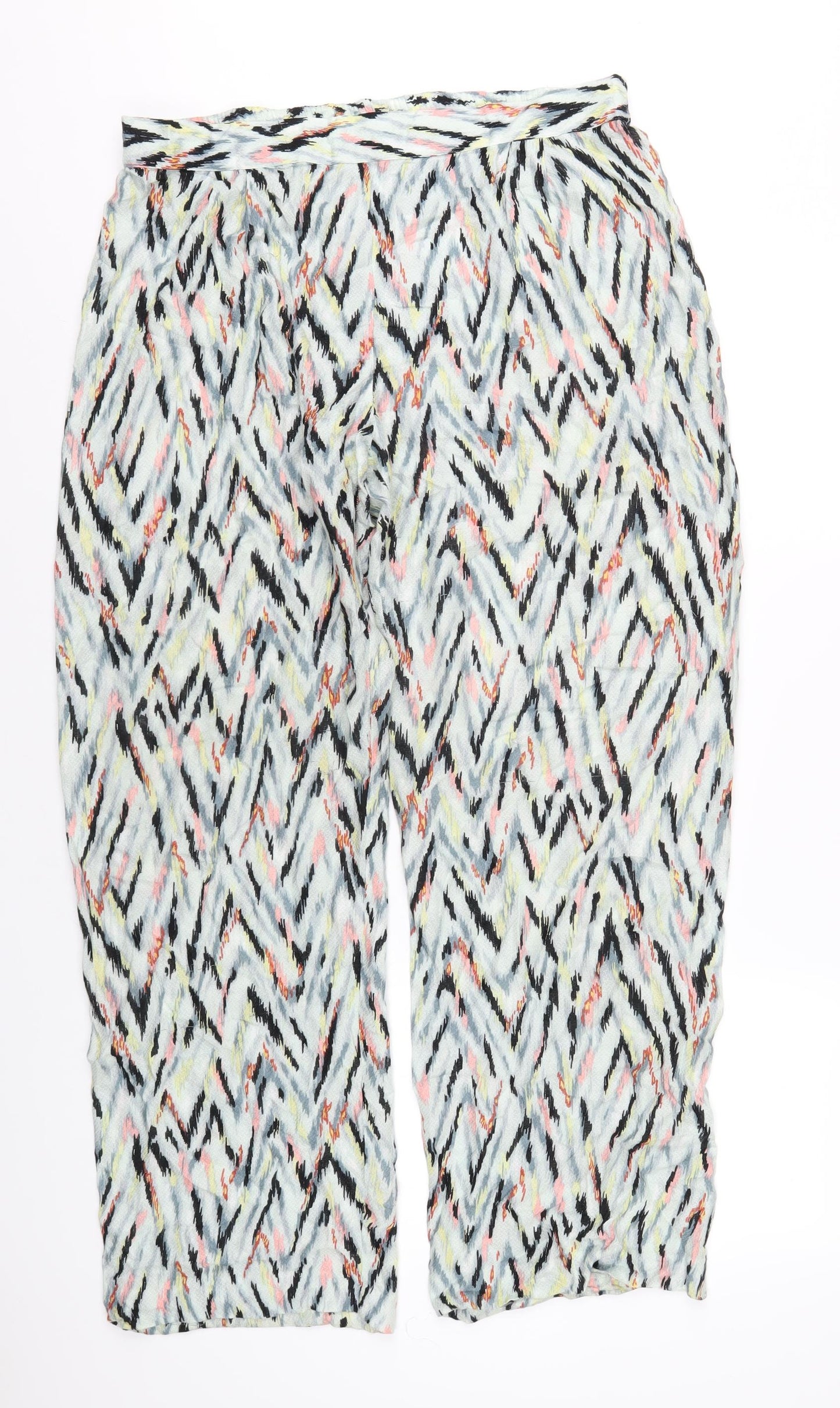 Warehouse Womens Multicoloured Geometric Viscose Trousers Size 14 L31 in Regular