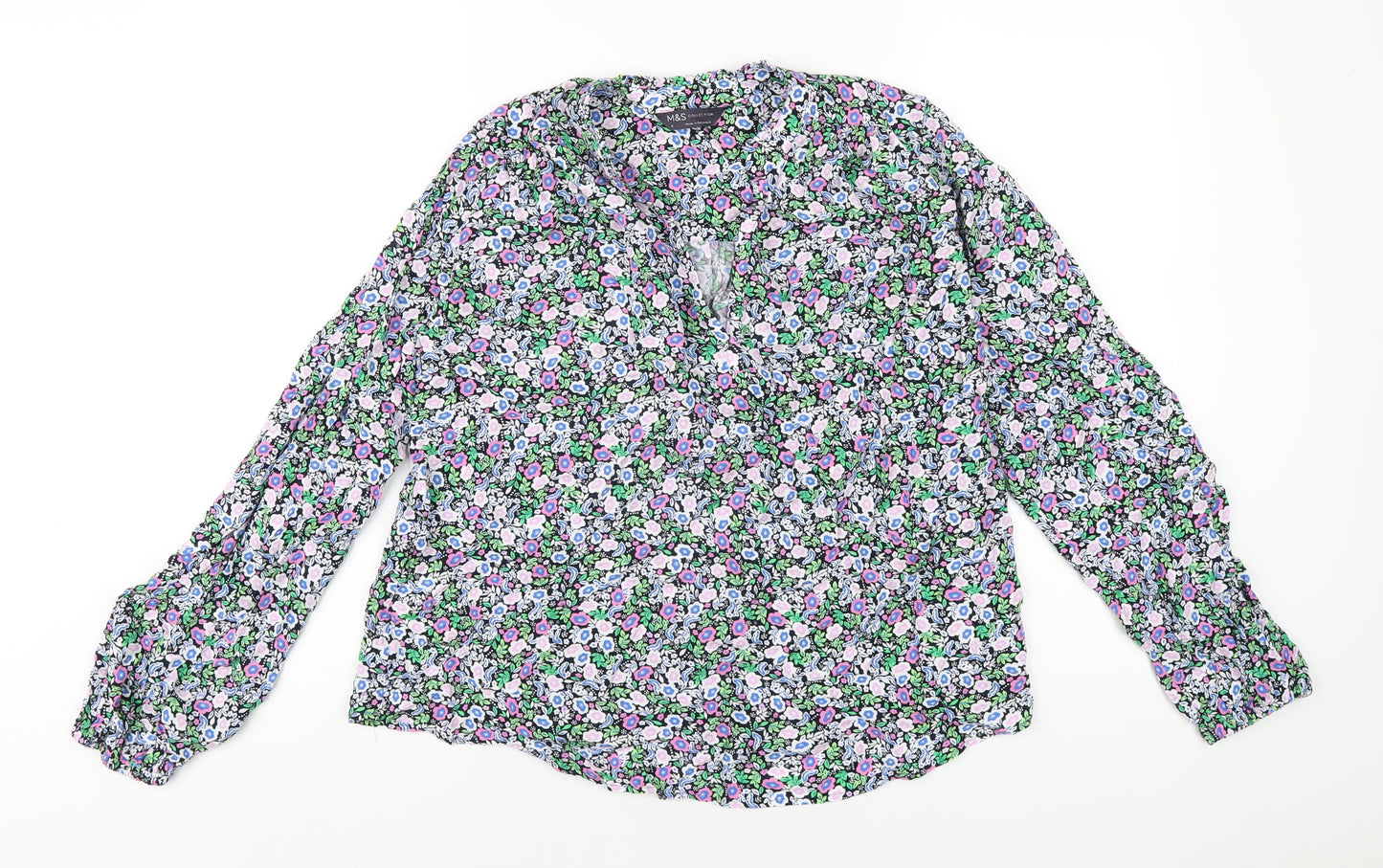 Marks and Spencer Womens Multicoloured Floral Viscose Basic Blouse Size 8 V-Neck