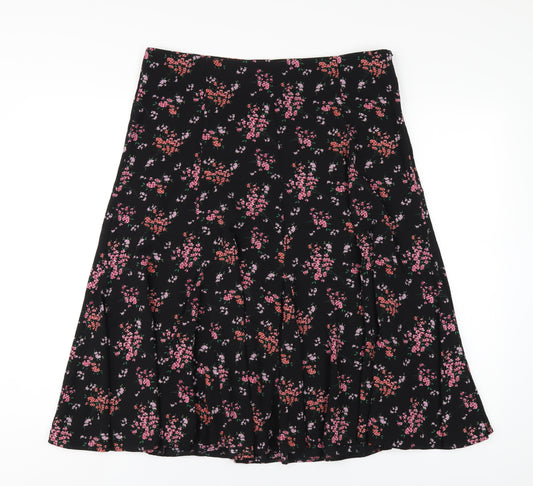 M&Co Womens Black Floral Polyester A-Line Skirt Size 14 Zip