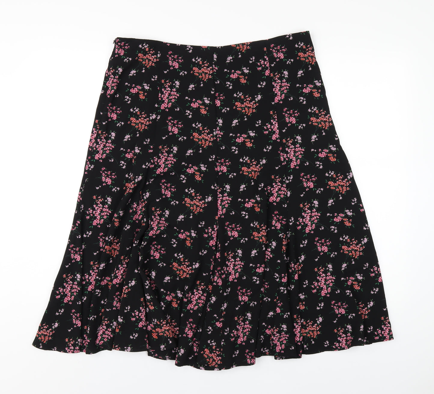 M&Co Womens Black Floral Polyester A-Line Skirt Size 14 Zip