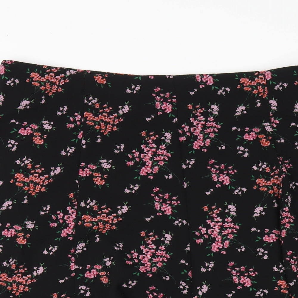 M&Co Womens Black Floral Polyester A-Line Skirt Size 14 Zip