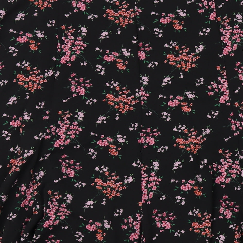 M&Co Womens Black Floral Polyester A-Line Skirt Size 14 Zip