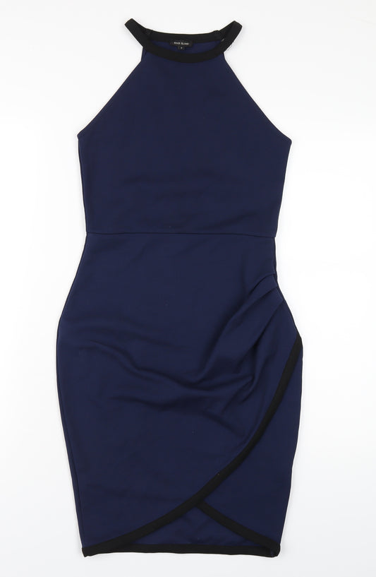 River Island Womens Blue Polyester Bodycon Size 8 Round Neck Pullover