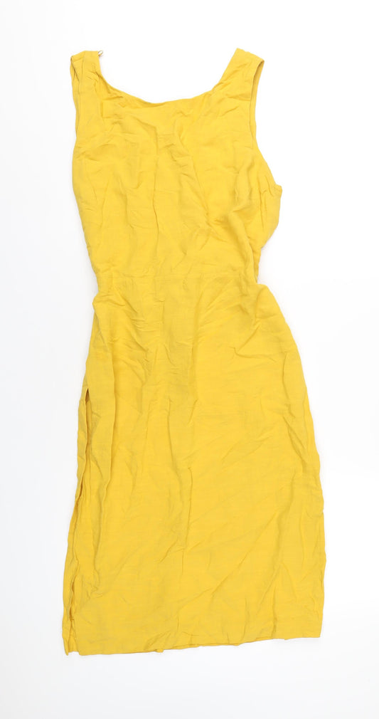 NEXT Womens Yellow Viscose A-Line Size 14 Round Neck Zip