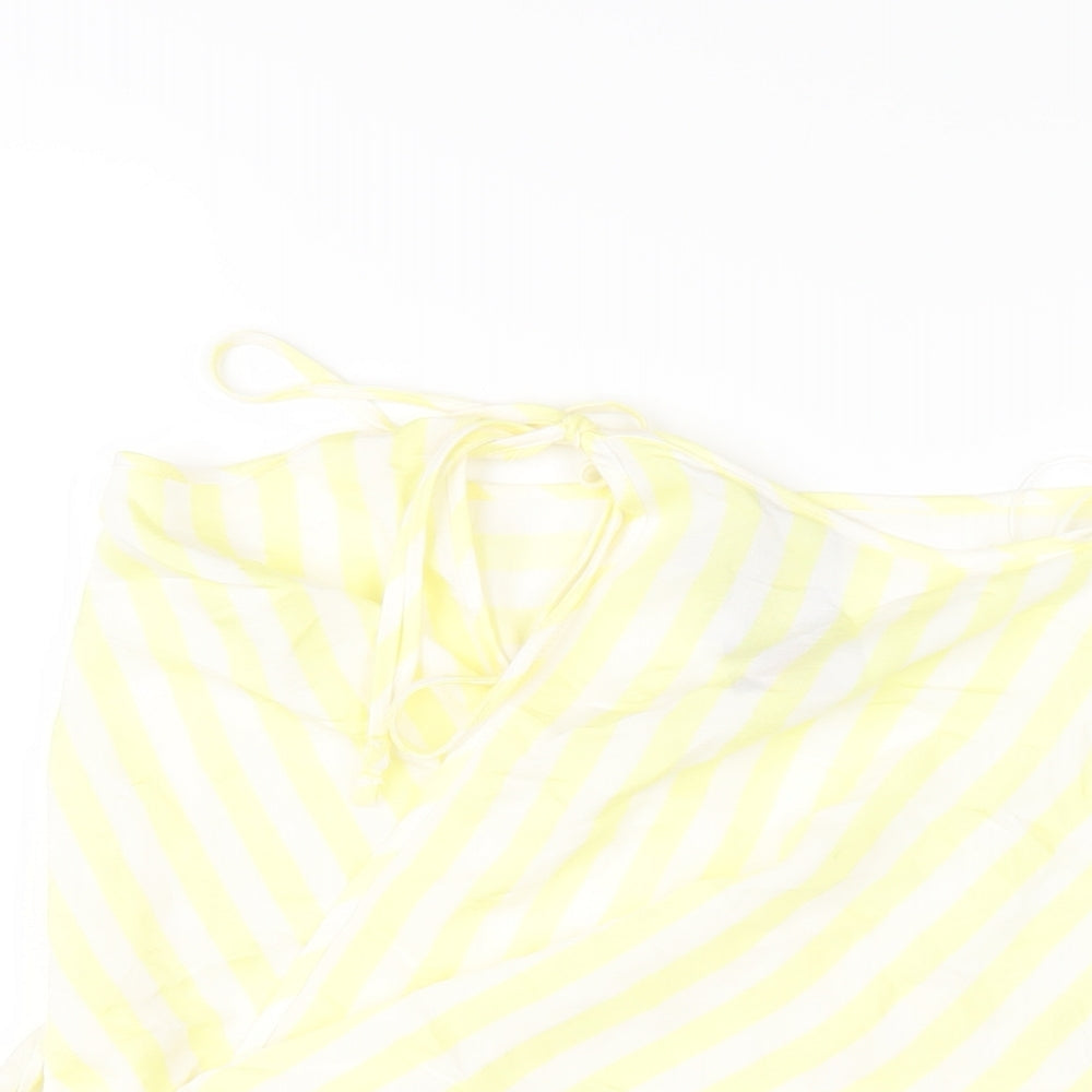 ASOS Womens Yellow Striped Viscose A-Line Skirt Size 12 Tie