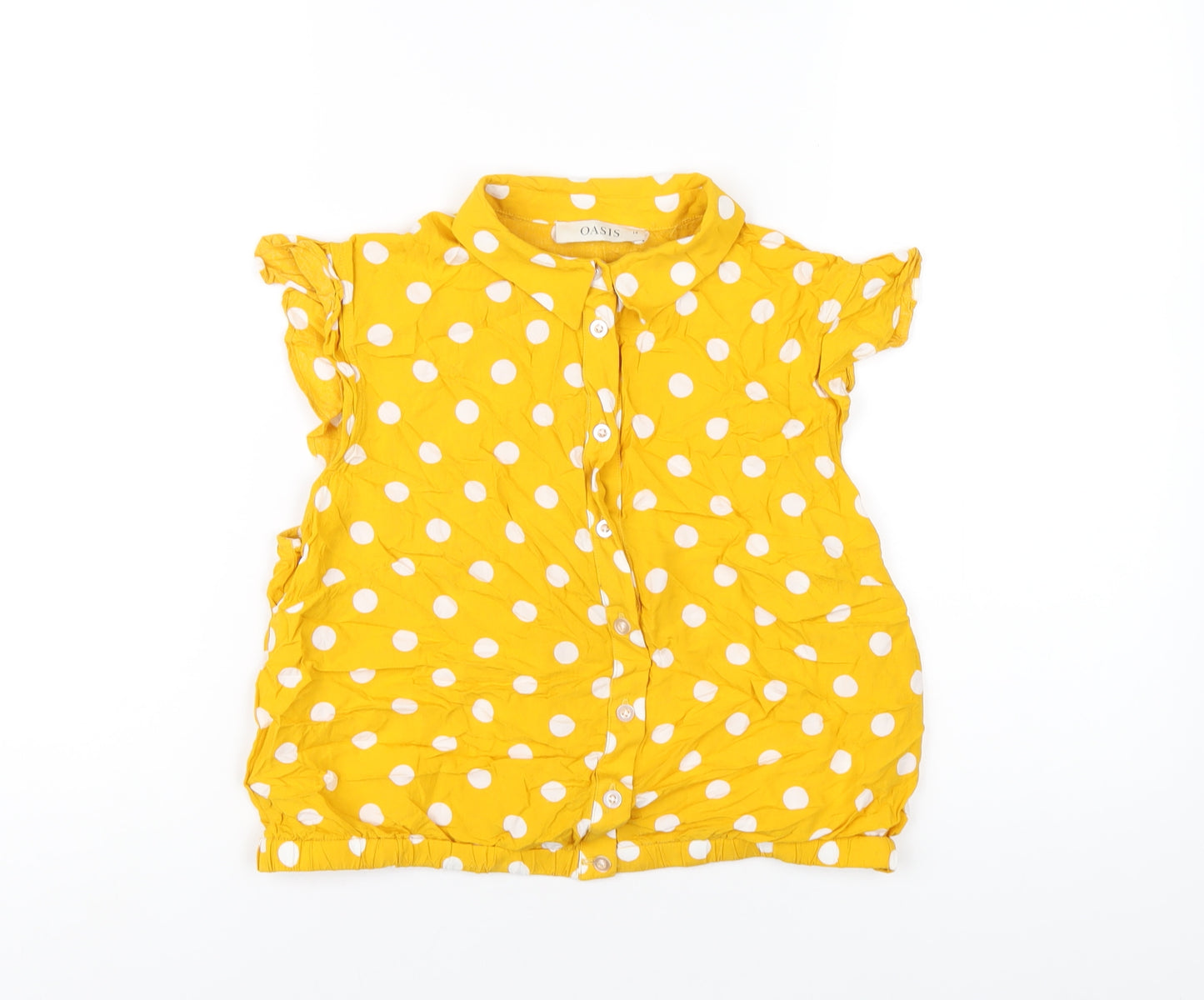 Oasis Womens Yellow Polka Dot Viscose Basic Button-Up Size 14 Collared