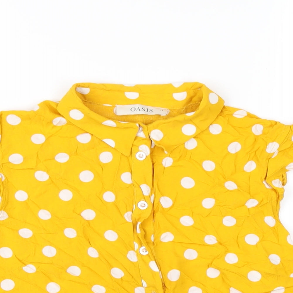 Oasis Womens Yellow Polka Dot Viscose Basic Button-Up Size 14 Collared