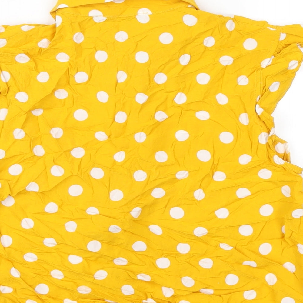 Oasis Womens Yellow Polka Dot Viscose Basic Button-Up Size 14 Collared