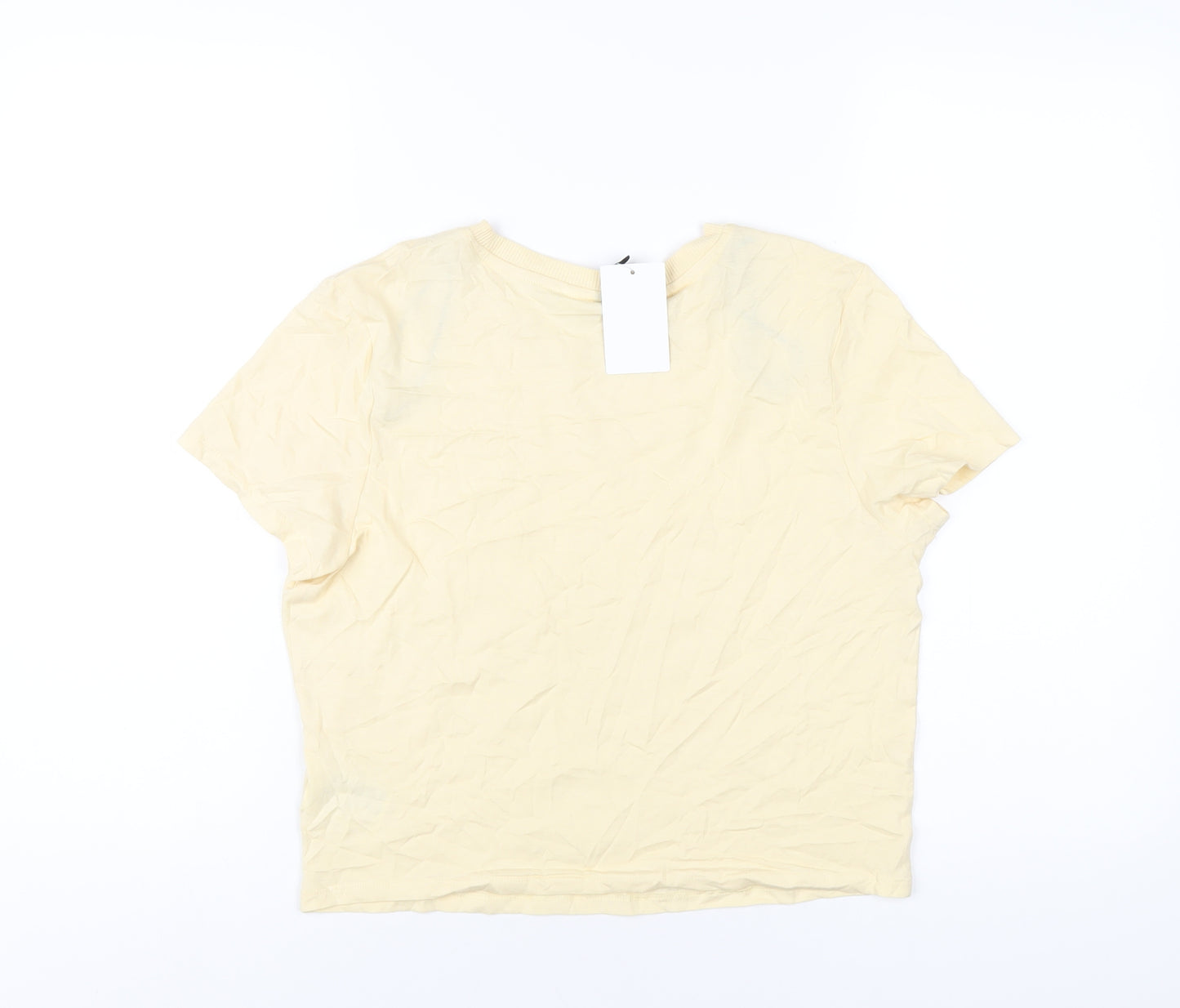 H&M Womens Yellow Cotton Cropped T-Shirt Size L Round Neck