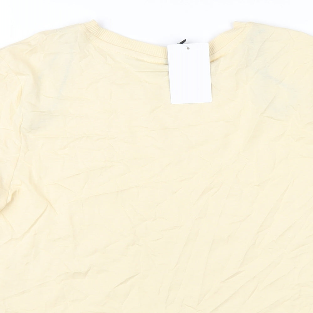 H&M Womens Yellow Cotton Cropped T-Shirt Size L Round Neck