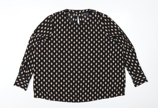 Marks and Spencer Womens Black Geometric Polyester Basic Blouse Size 22 Round Neck