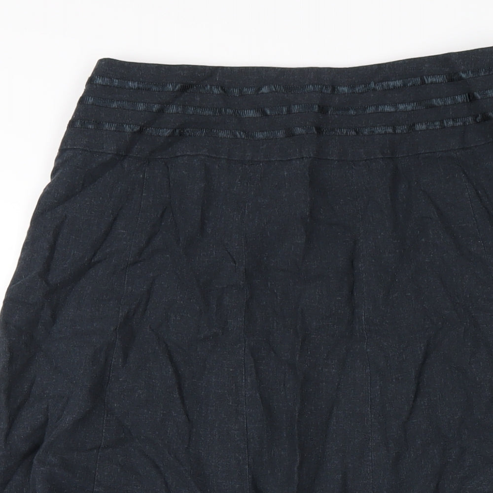 marksand Womens Black Linen A-Line Skirt Size 10 Zip