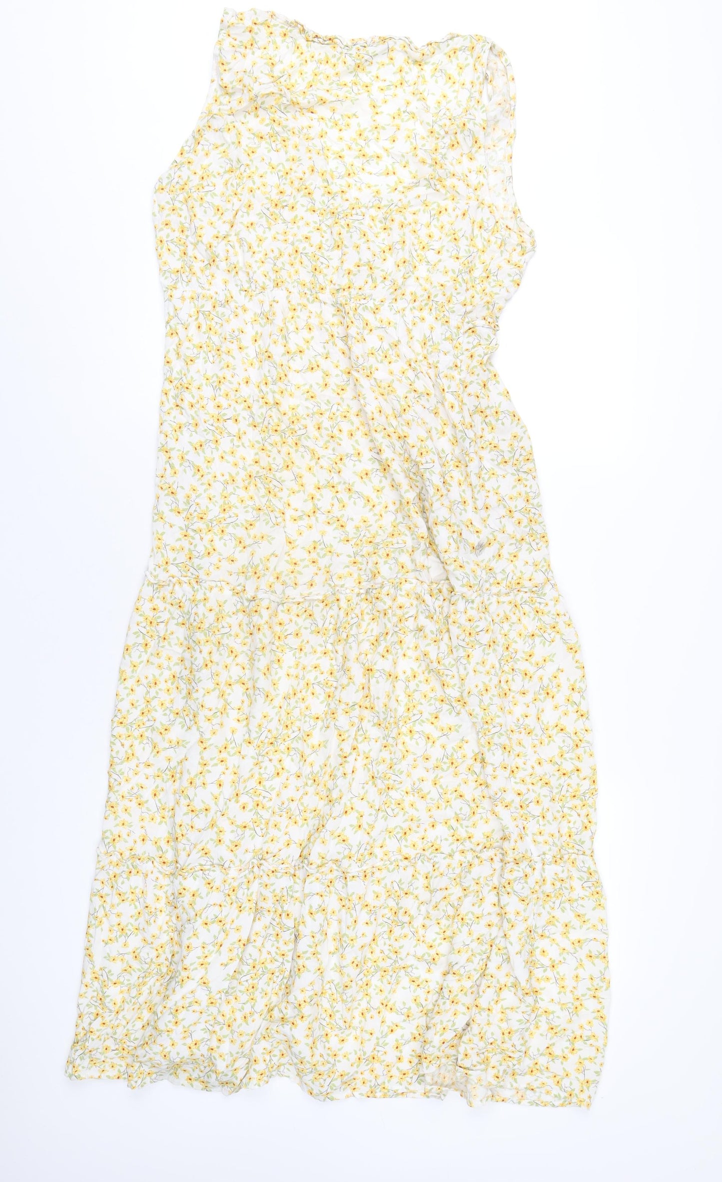 Pull&Bear Womens Yellow Floral Viscose Maxi Size M V-Neck Pullover